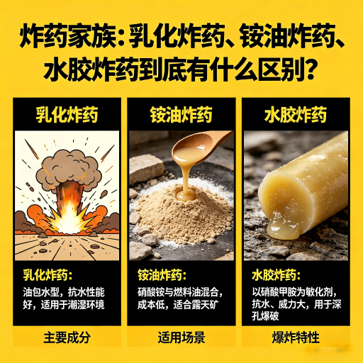 桦甸炸药家族：乳化炸药、铵油炸药、水胶炸药到底有什么区别？
